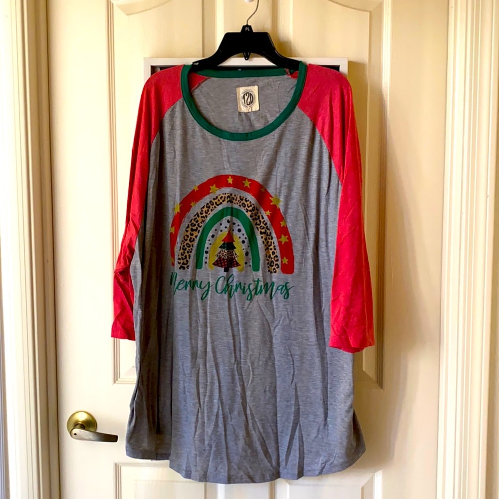 3/$30 SALE Women’s Plus 3X Christmas Raglan Tee T-shirt Tunic 3/4 Sleeves